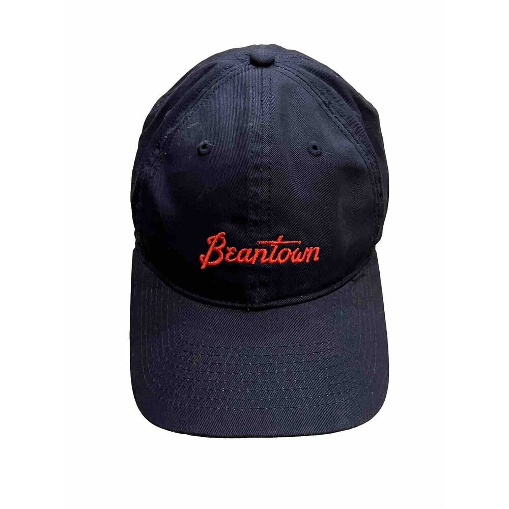 Baseballism Mens Navy Blue Beantown Spellout Adjustable Leather Strapback Hat